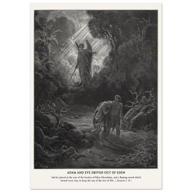 Gustave Dore The Bible engraving print . Adam and Eve driven out from Eden.