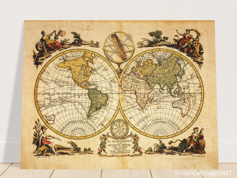 Ancient world map print. Il Mappamondo o sia Descrizione Generale del Globo by Antonio Zatta
