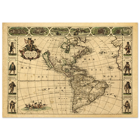 Ancient map of America. Nova Totius Americae Descriptio by Frederik de Wit