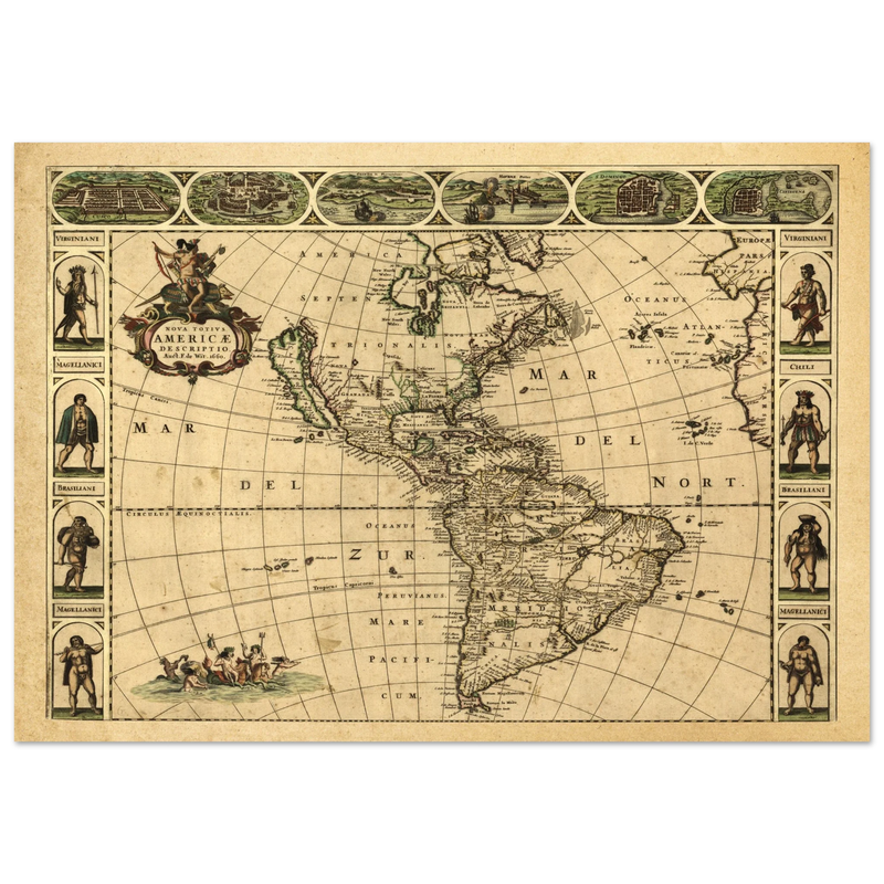 Ancient map of America. Nova Totius Americae Descriptio by Frederik de Wit