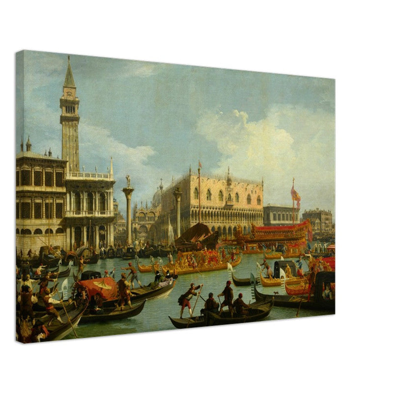Bucentaur's return to the pier by the Palazzo Ducale. Painter Canaletto 1728. Venice Italy.