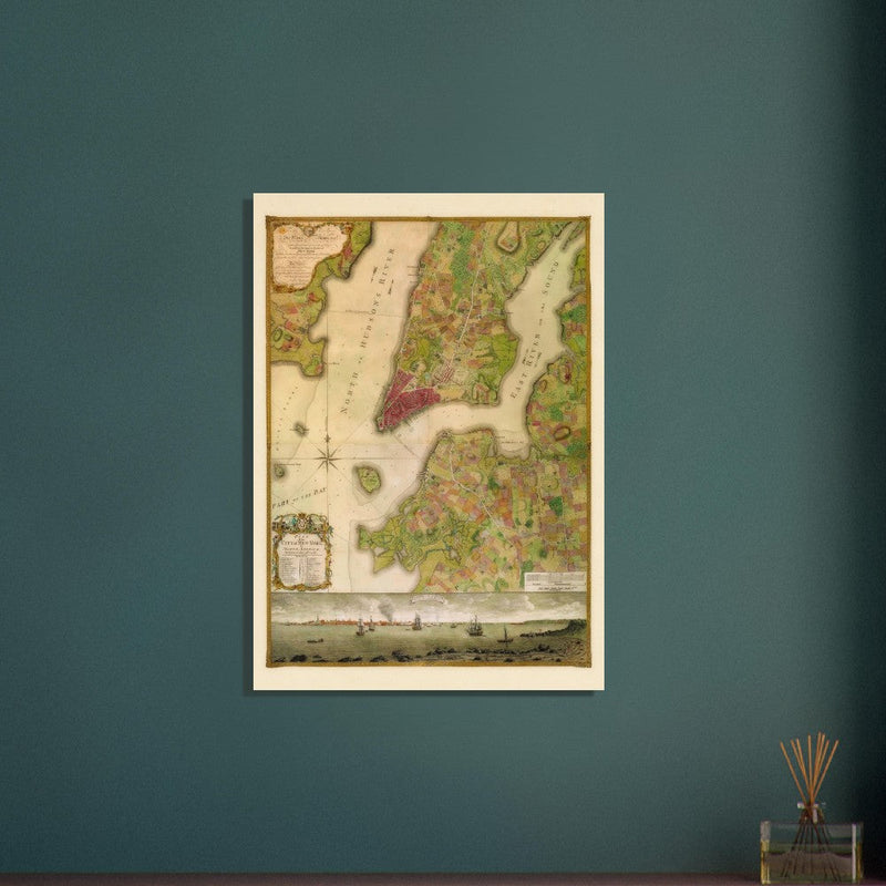 Beautiful antique old map from above of New York City 1770 by Bernad Ratzer
