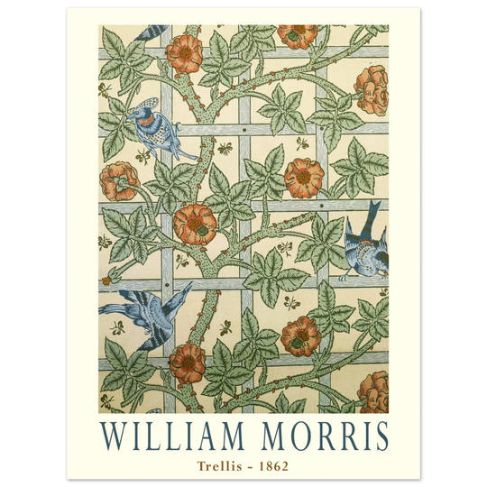 William Morris Trellis vintage wallpaper.  art print of this flower and leaves design