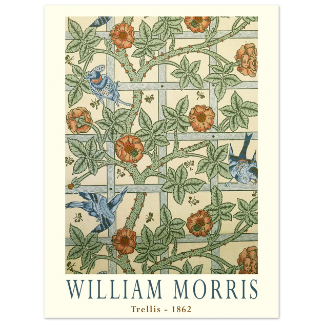 William Morris Trellis vintage wallpaper.  art print of this flower and leaves design
