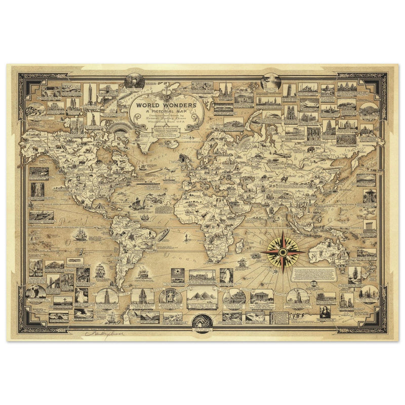 Pictorial Map of the World Wonders  by Ernest Dudley Chase.