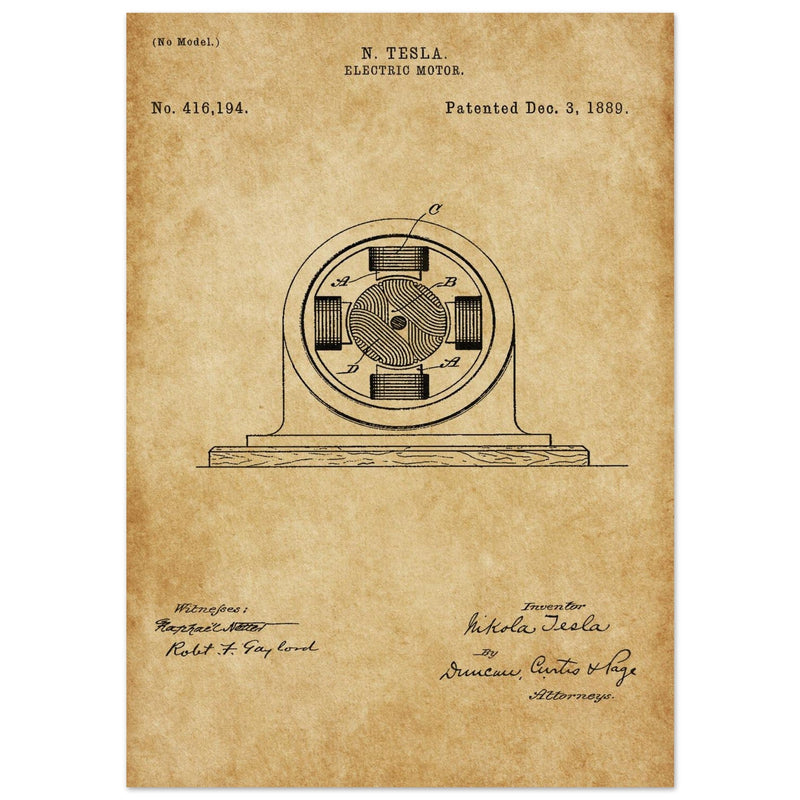 Electric Motor  patent 416194 by Nikola Tesla.