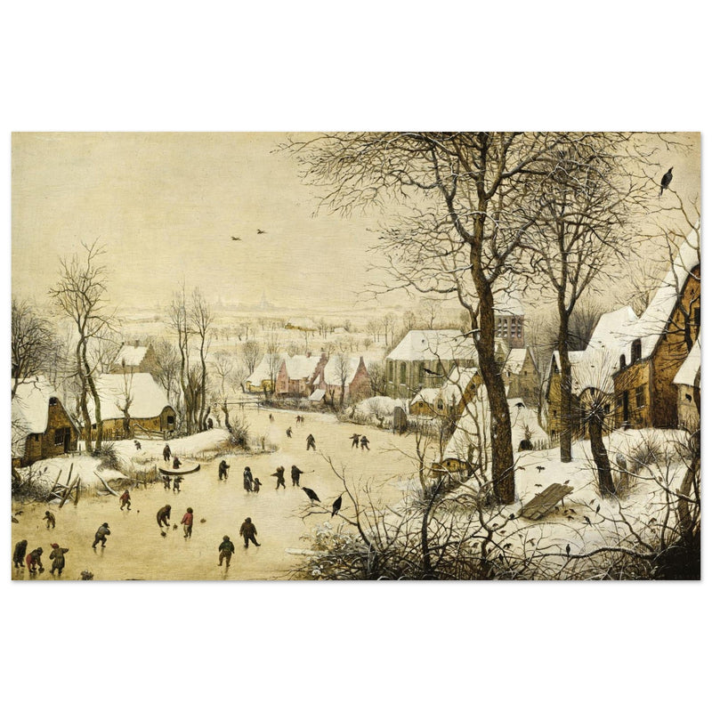 Winter Landscape with Skaters and Birds Trap painting by pieter Bruegel The Elder.