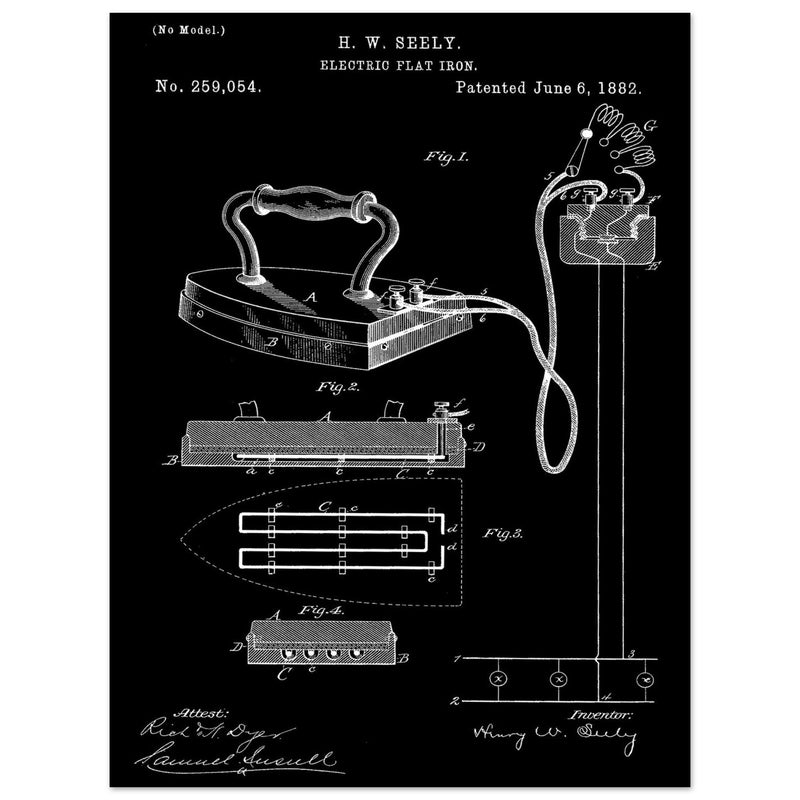 Electric Flat Iron patent by Henry W. Seeley Patent 259.054