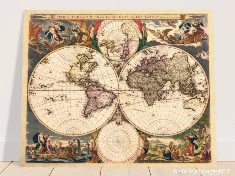 Old world map Orbis Terrarum Nova et Accuratissima Tabula by Nicolaes Visscher 1658.