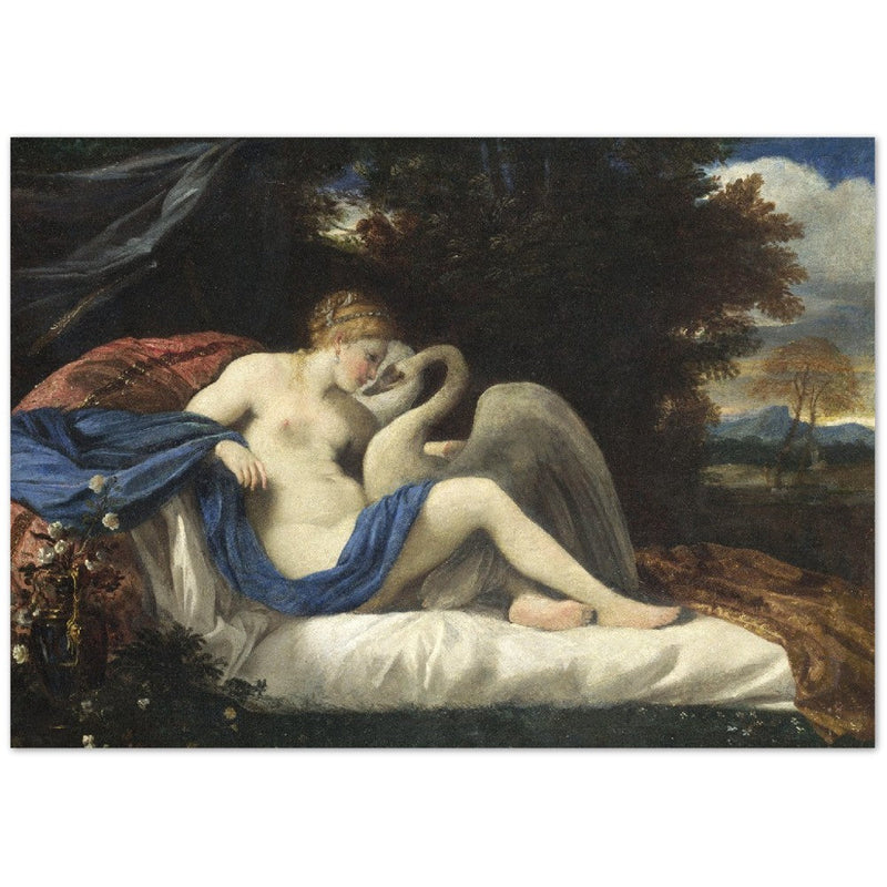 Leda and the Swan by Pier Francesco Mola.  of antique painting. Greek mythology