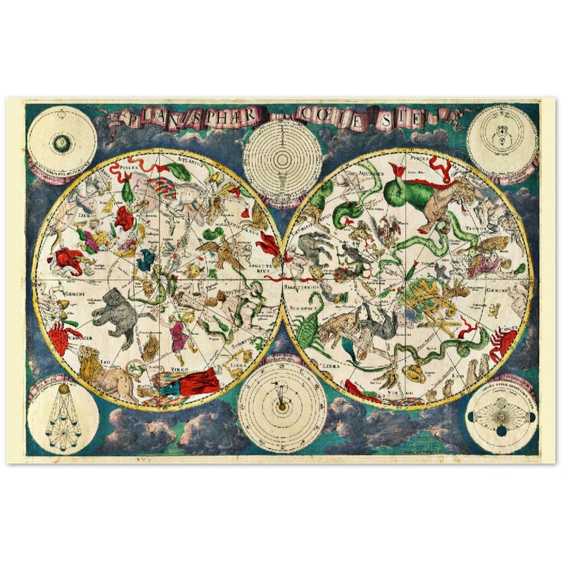 Old celestial zodiac map Planisphæri Coeleste de Wit, by Frederik de Wit 1670