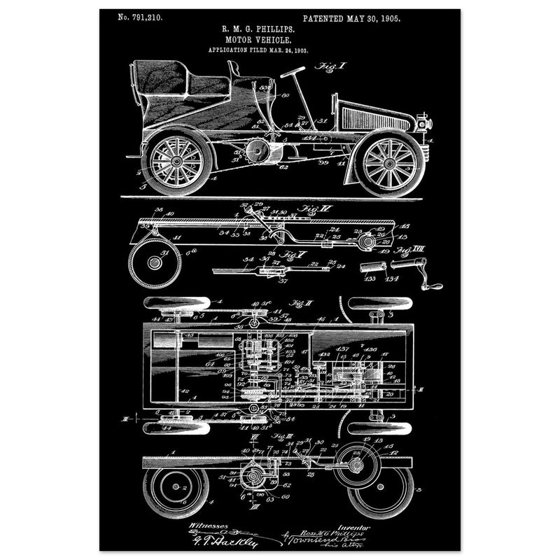 Motor Vehicle patent. Vintage car illustration.