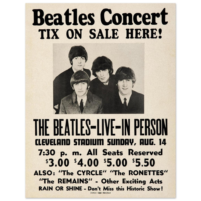 The Beatles music poster. Performance in Cleveland Ohio stadium in 1966.
