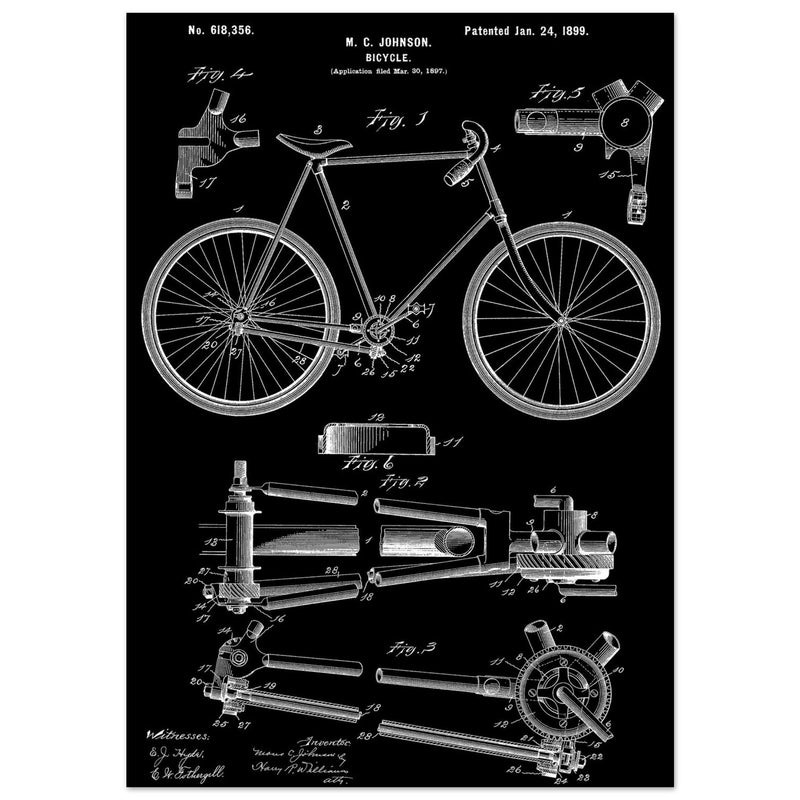 Vintage bicycle patent 1899 by M. C Johnson.