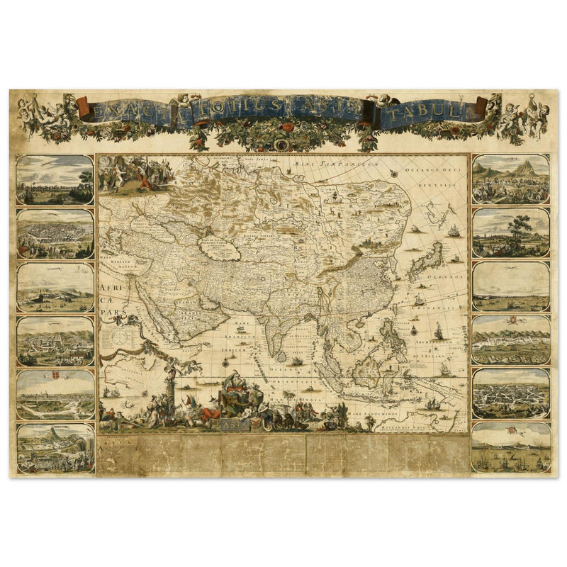 Vintage historic map of Asia by Nicolaes Visscher XVII century.