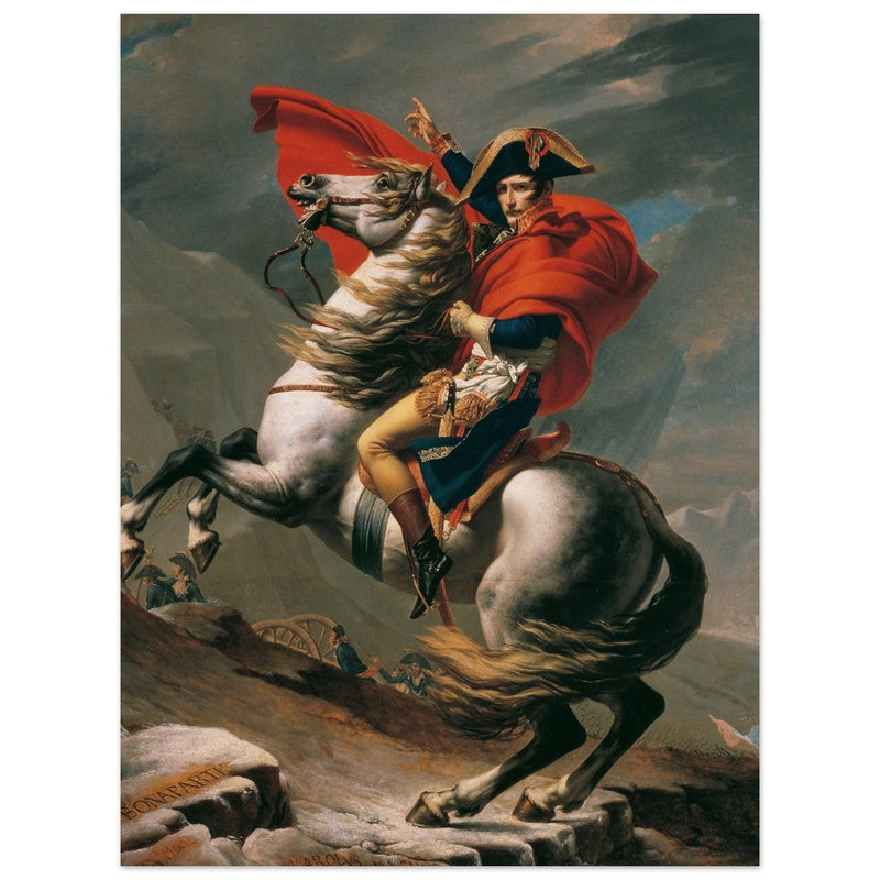 Napoleon at the Great St. Bernard painting by Jacques Louis David 1801.