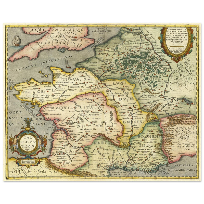 Galliae Veteris Typus by Abraham Ortelius. Ancient map of  Gaul ( now France ) .
