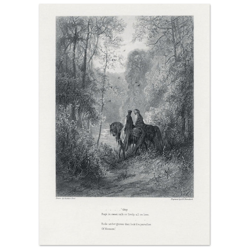 Gustave Dore illustration of King Arthur legend . The Dawn of Love. From the book Idylls of the King by Alfred Tennyson.