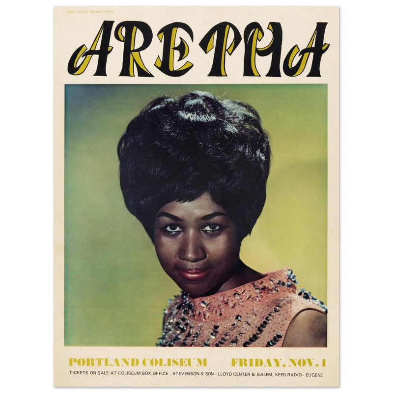Aretha Franklin concert poster. Performance at Portland Coliseum 1968.