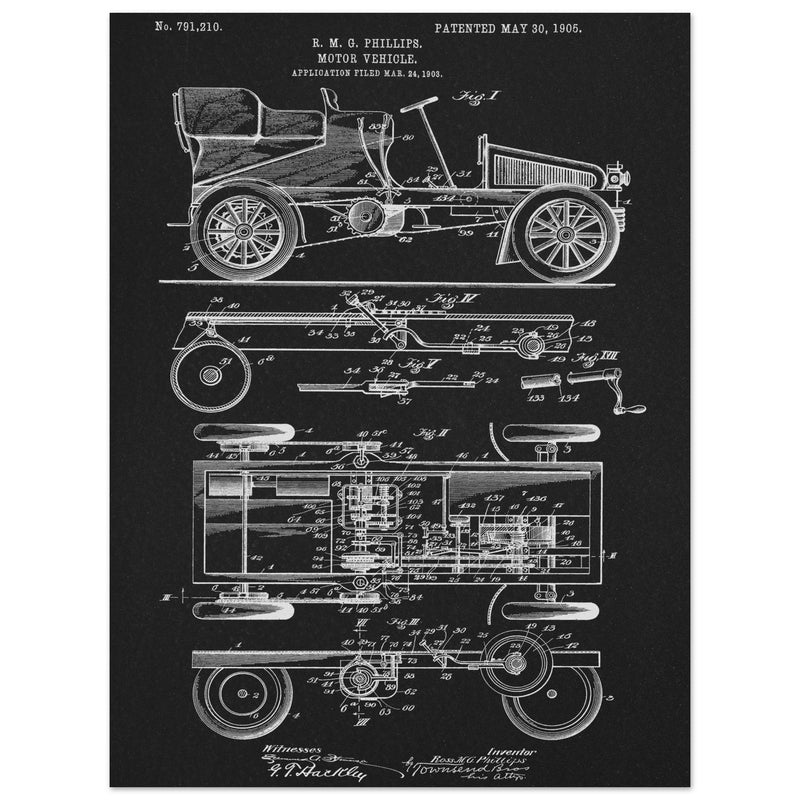 Motor Vehicle patent. Vintage car illustration.