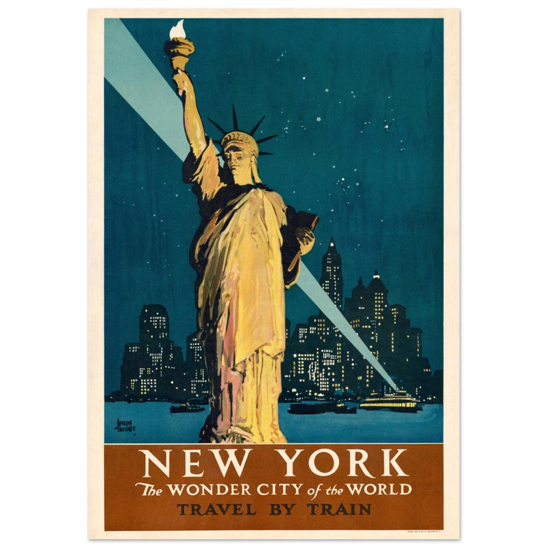 New York, The Wonder City of the World – Travel by Train”,  created in 1927 by renowned illustrator Adolph Treidler. print