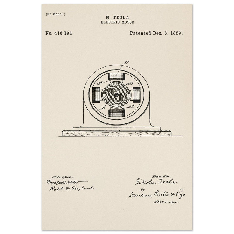 Electric Motor  patent 416194 by Nikola Tesla.