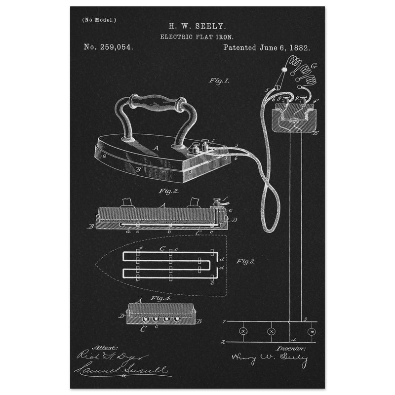 Electric Flat Iron patent by Henry W. Seeley Patent 259.054