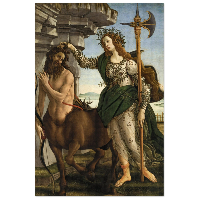Pallas and the Centaur by Sandro Botticelli. Antique painting art print. Greek mythology.