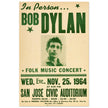 Bob Dylan music concert poster. Performance at the San Jose Civic Auditorium California in 1964.