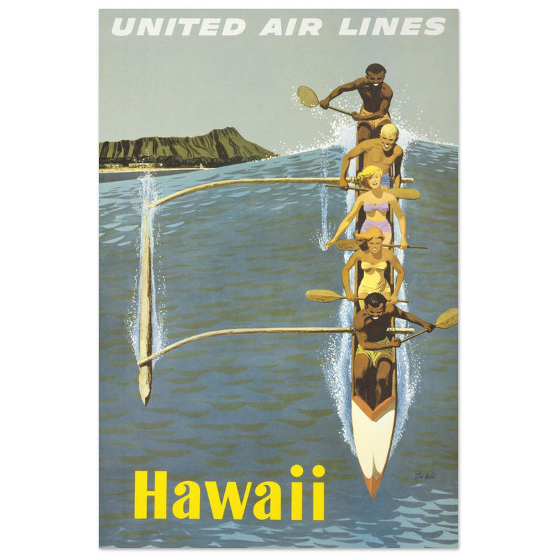 Hawaii United Air Lines vintage poster. Travel promotion print.