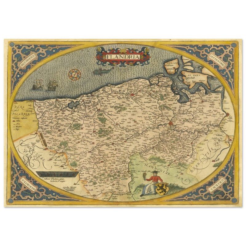 Ancient map of Flandria by Abraham Ortelius 1584. Vintage map  .
