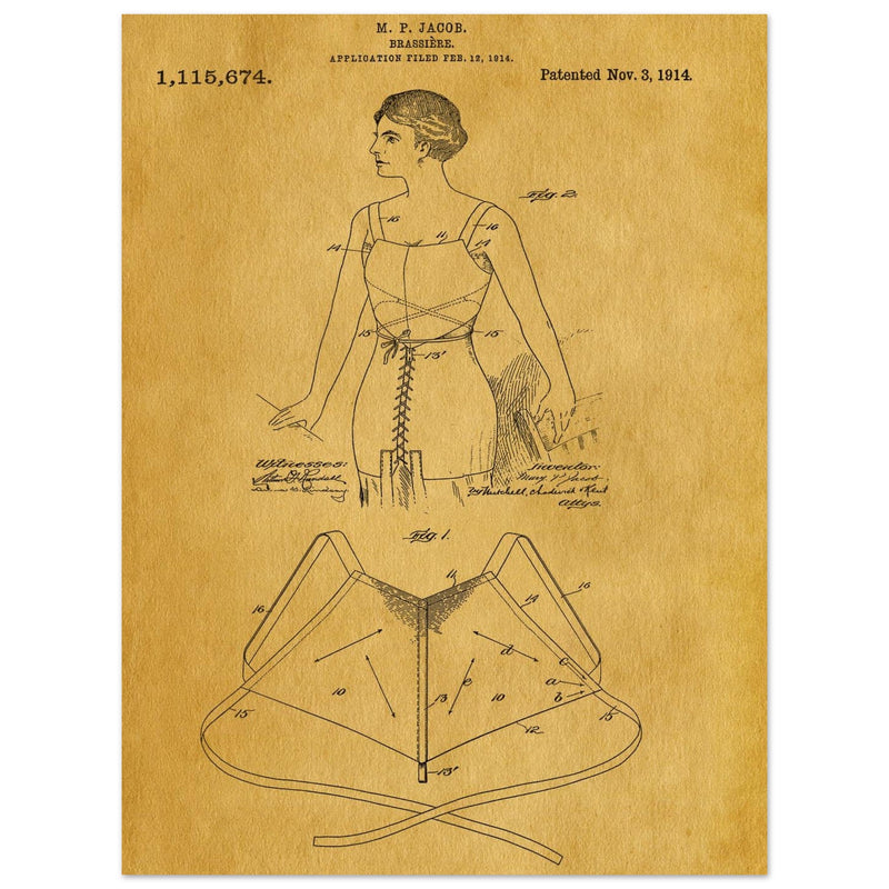 Brassiere patent drawing by M P Jacob.