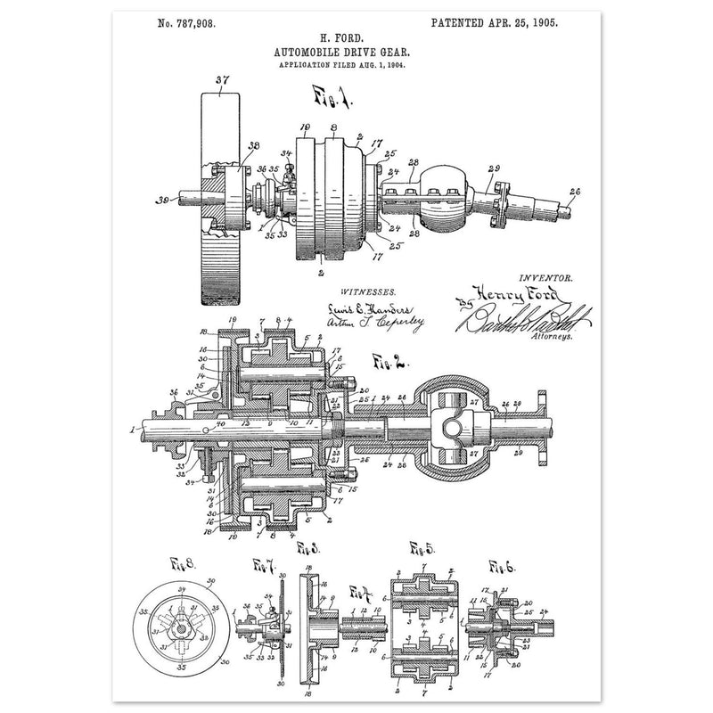 Automobile Drive Gear patent 787908 by Henry Ford. Vintage car