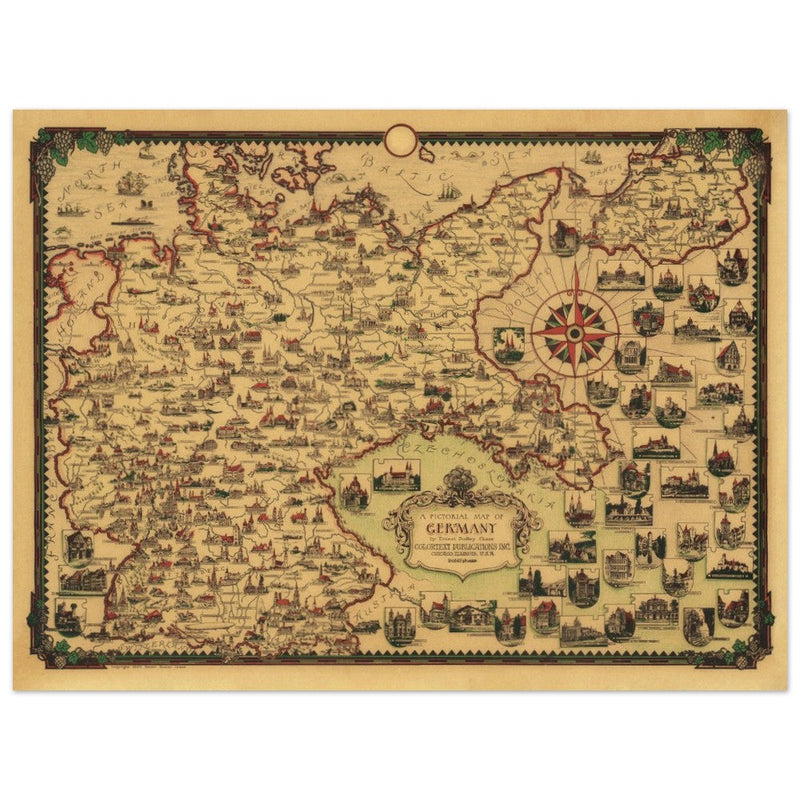 A Pictorial old ancient map of Germany by Ernest Dudley Chase.