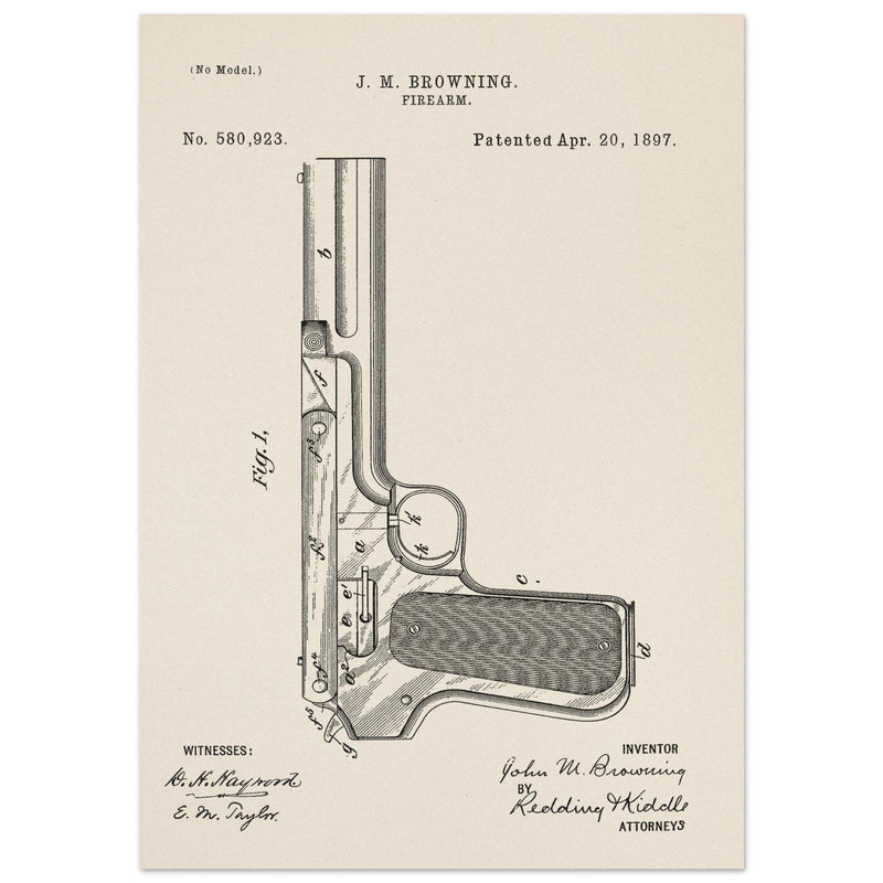 Firearm mechanism patent by John M. Browning.