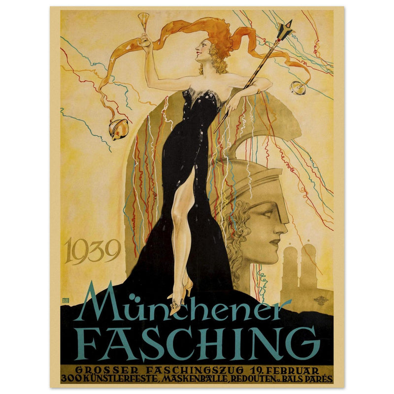 Münchner Fashing 1939 advertising poster  by Ludwig Lutz Ehrenberger. Munich Carnival print advertising 1939.