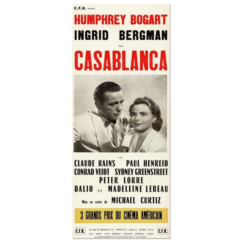 Casablanca with Humphrey Bogart and Ingrid Bergman movie poster. Vintage prints of films that changed cinema