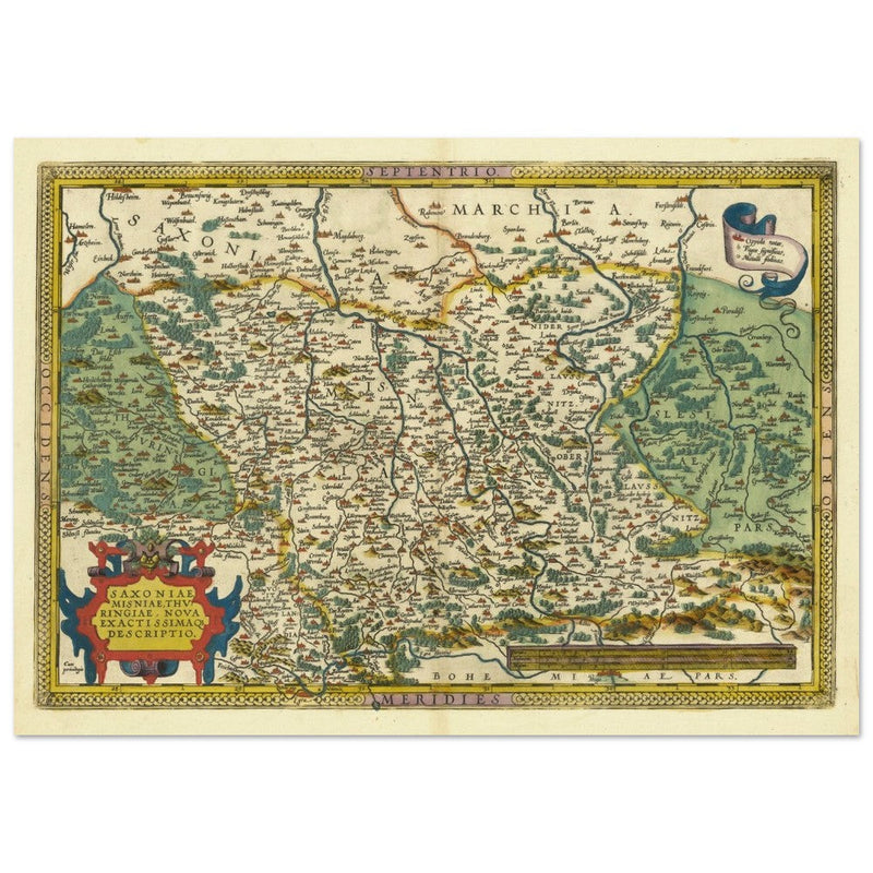 Ancient historic map of Saxony, Meissen, and Thuringia by Abraham Ortelius.