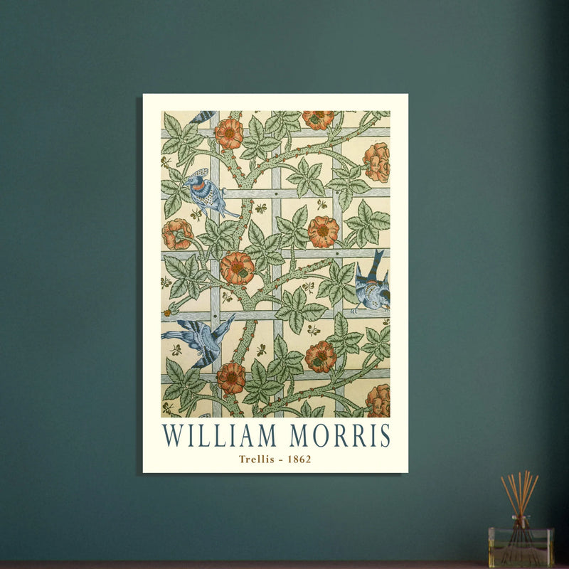 William Morris Trellis vintage wallpaper.  art print of this flower and leaves design