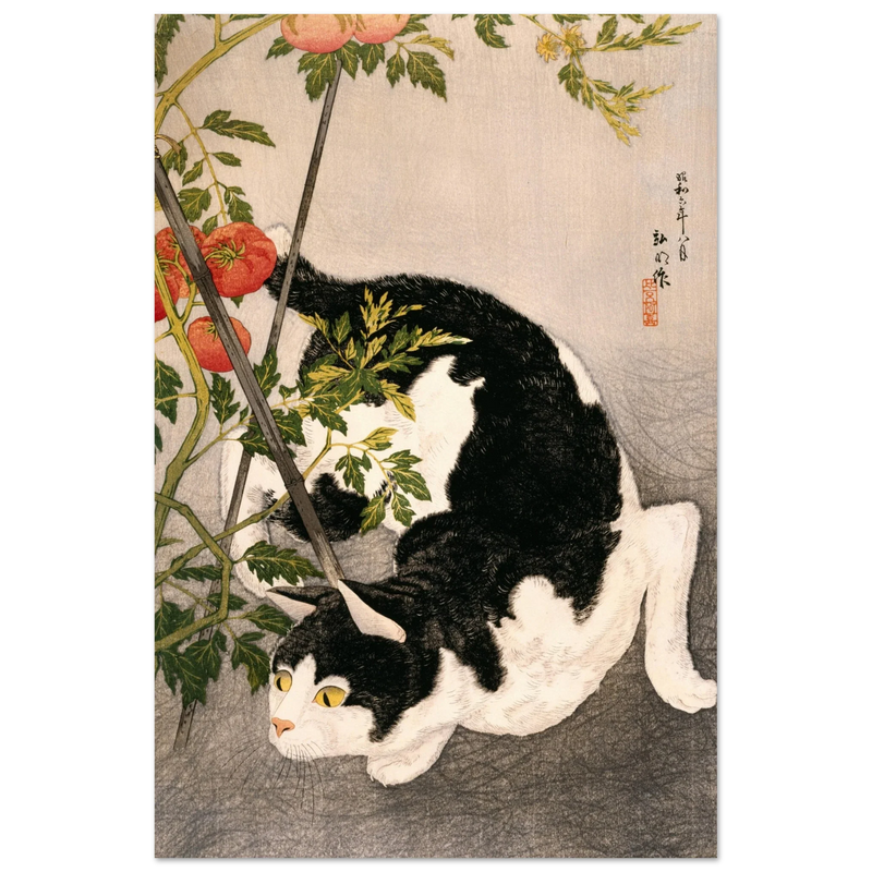 Black Cat and Tomato Plant vintage poster reproduction by Takahashi Hiroaki 1931