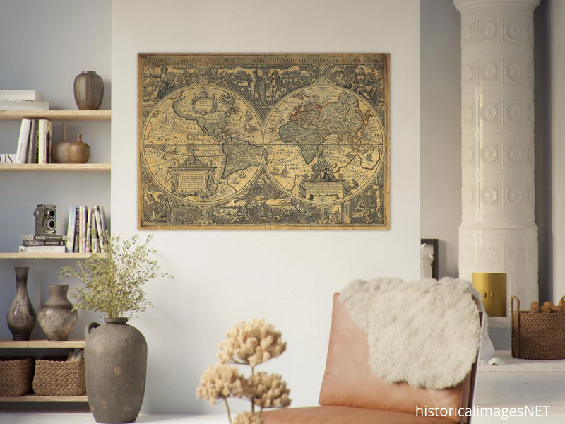 Orbis terrarum typus de integro multis in locis emendatus by cartographer Petrus Plancius World map