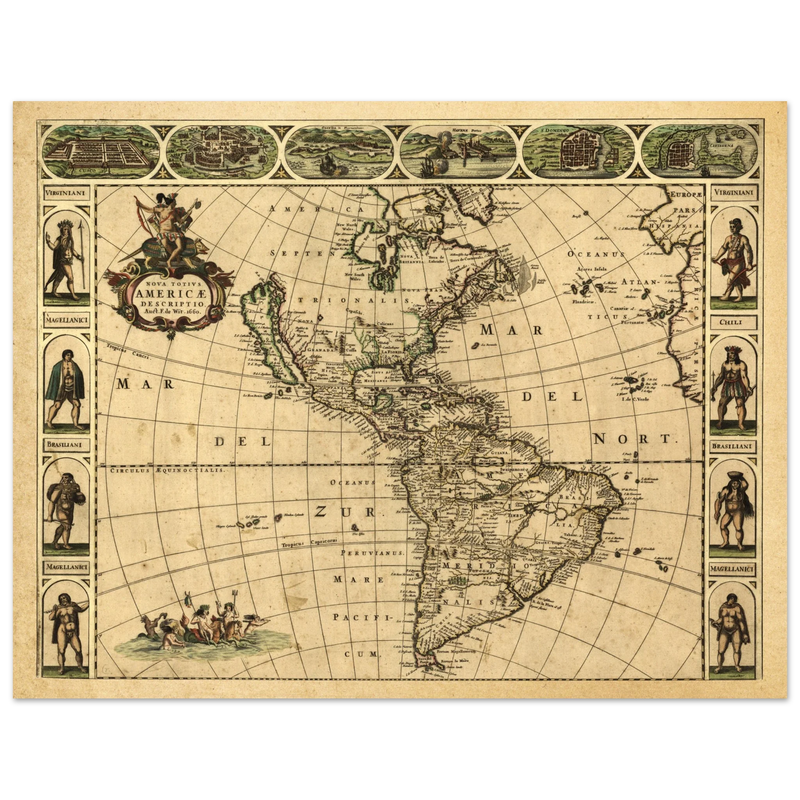 Ancient map of America. Nova Totius Americae Descriptio by Frederik de Wit