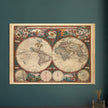 1660 Ancient old world map. Double hemisphere antique map reproduction.