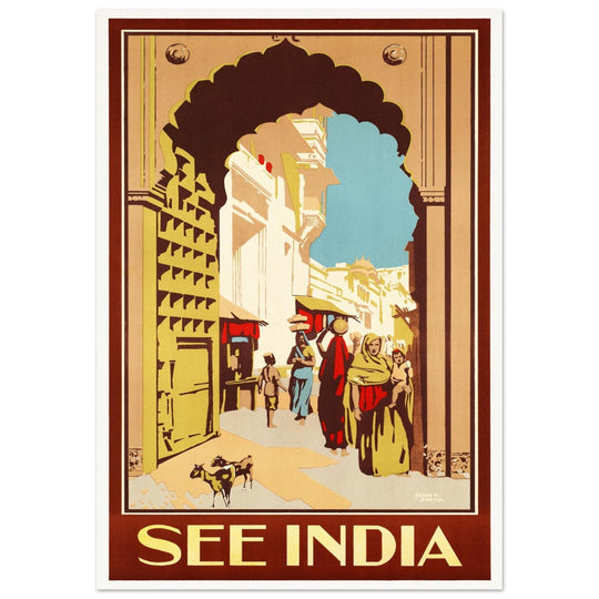See India vintage travel poster in Art Deco style.