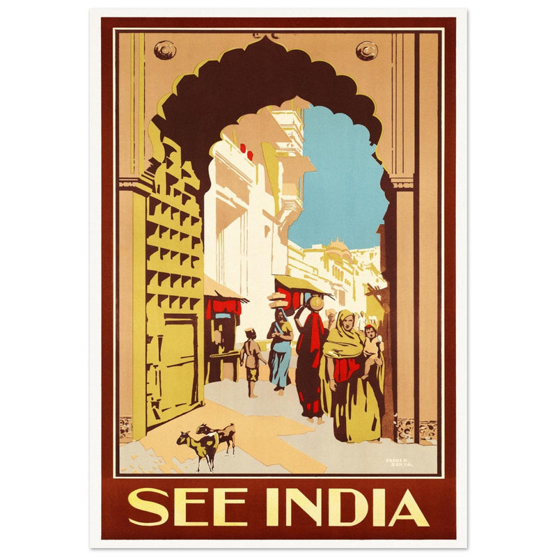 See India vintage travel poster in Art Deco style.