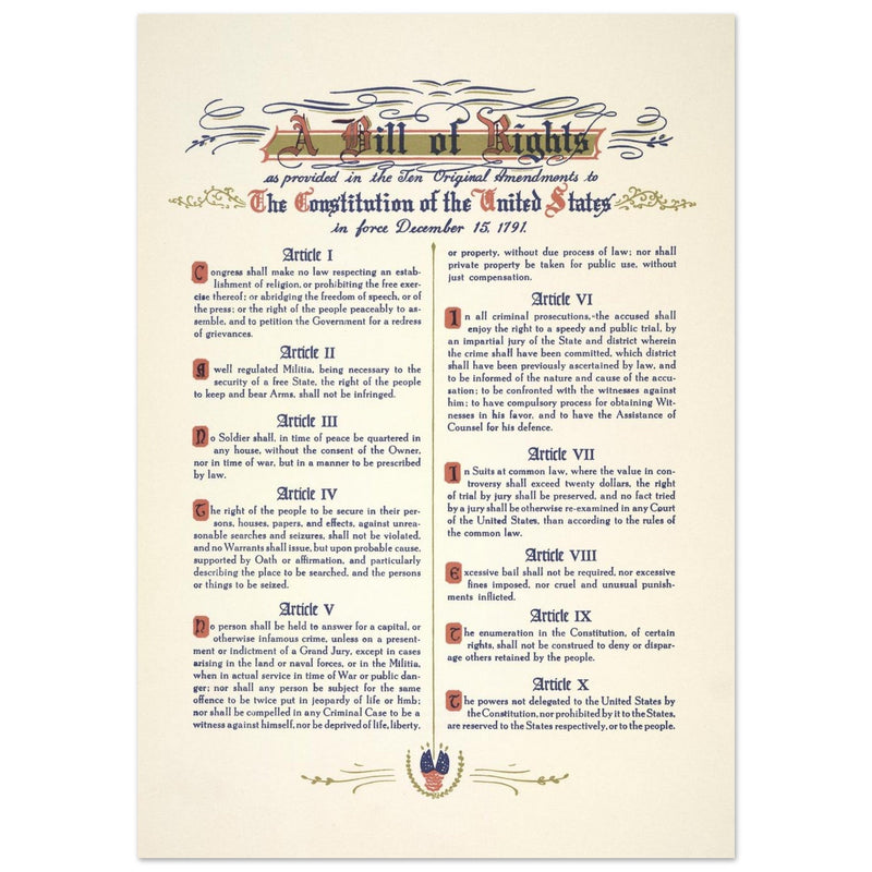 A Bill of Rights as provided in the ten original amendments to the constitution of the United States of America.