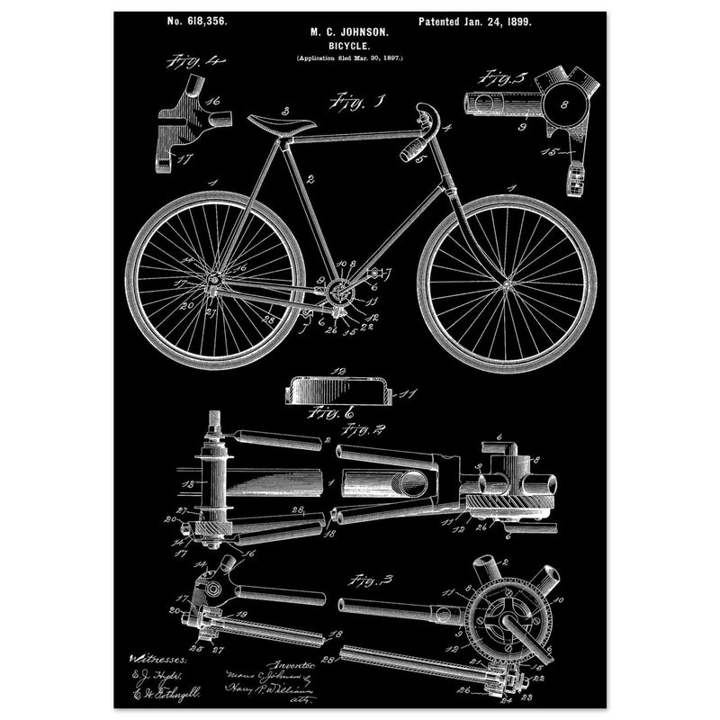 Vintage bicycle patent 1899 by M. C Johnson.