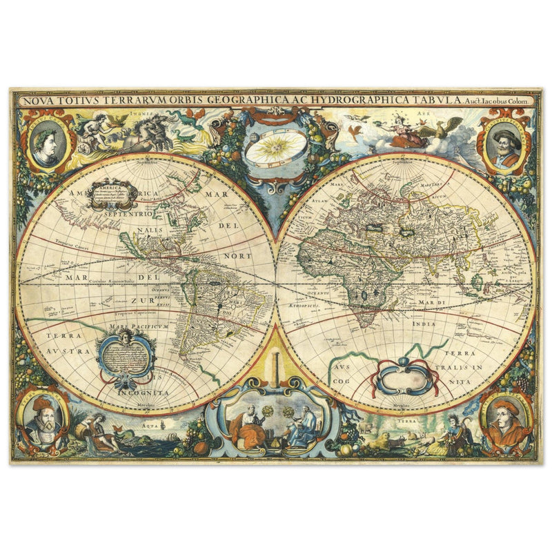 Ancient map of the world XVII Century Double Hemisphere globe map by Jacob Aertsz.