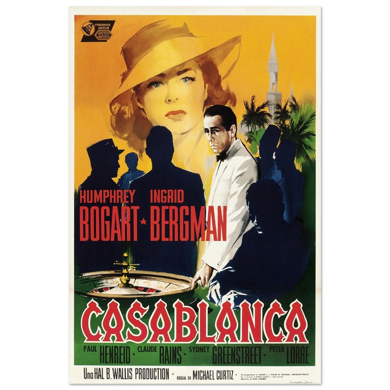 Casablanca movie poster Italian version .  Humphrey Bogart and Ingrid Bergman. Finea art print