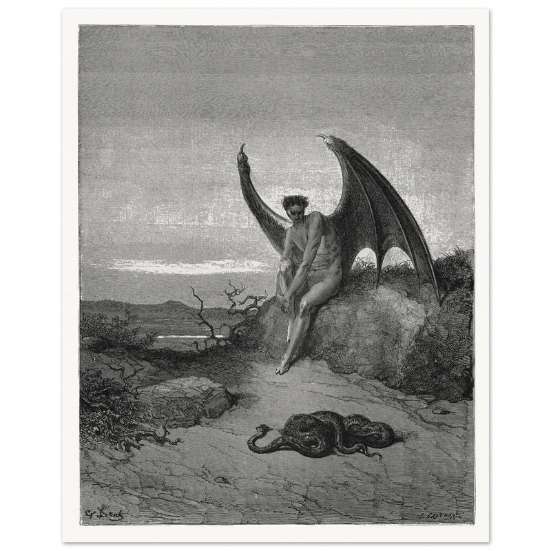 Gustave Dore Paradise Lost engraving . Satan and the serpent.
